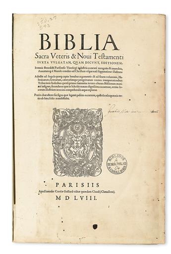 BIBLE IN LATIN.  Biblia Sacra Veteris & Novi Testamenti iuxta vulgatam . . . editionem.  1558